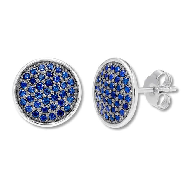 Kay Lab-Created Sapphire Disc Earrings Pave-set Sterling Silver