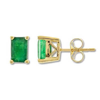 Natural Emerald Earrings 10K Yellow Gold