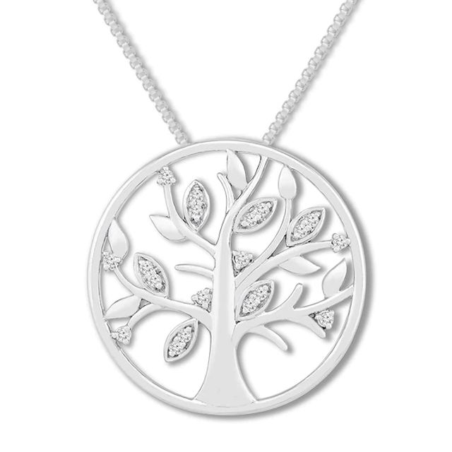 Lab-Created White Sapphire Tree Necklace Sterling Silver