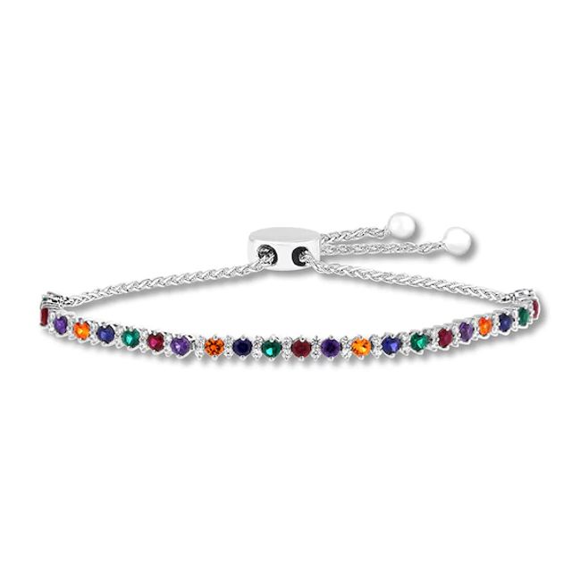 Multi-Stone Rainbow Bolo Bracelet Sterling Silver