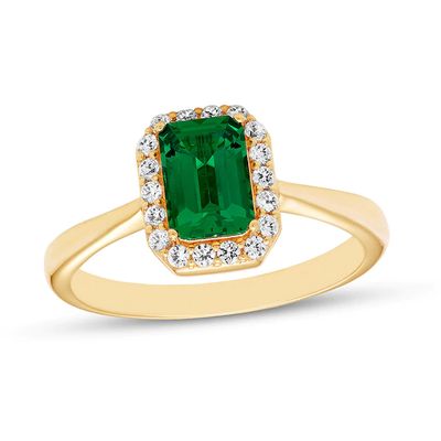 Kay Lab-Created Emerald Ring Lab-Created Sapphires 10K Yellow Gold