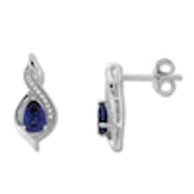 Blue/White Lab-Created Sapphire Stud Earrings Sterling Silver