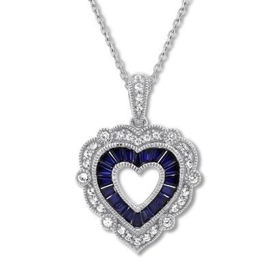 Kay Heart Necklace Lab-Created Sapphires Sterling Silver
