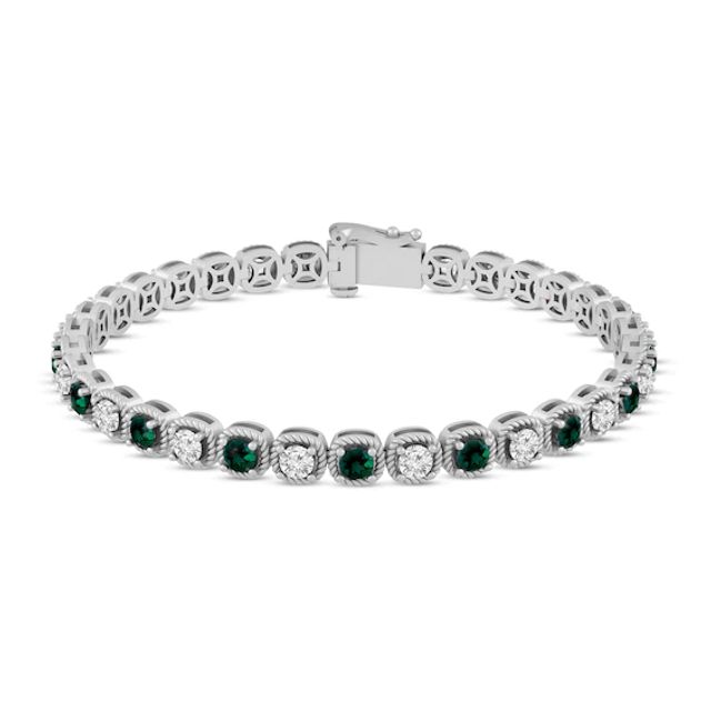 Lab-Created Emerald & Lab-Created White Sapphire Bracelet Sterling Silver 7.25"