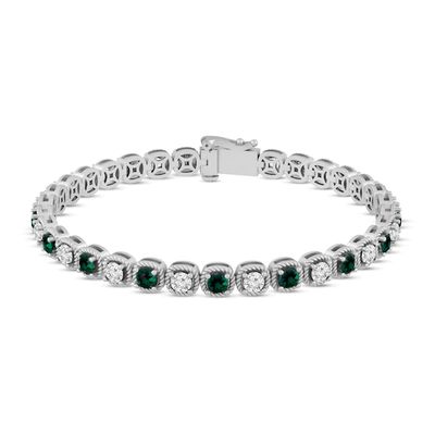 Kay Lab-Created Emerald & Lab-Created White Sapphire Bracelet Sterling Silver 7.25"