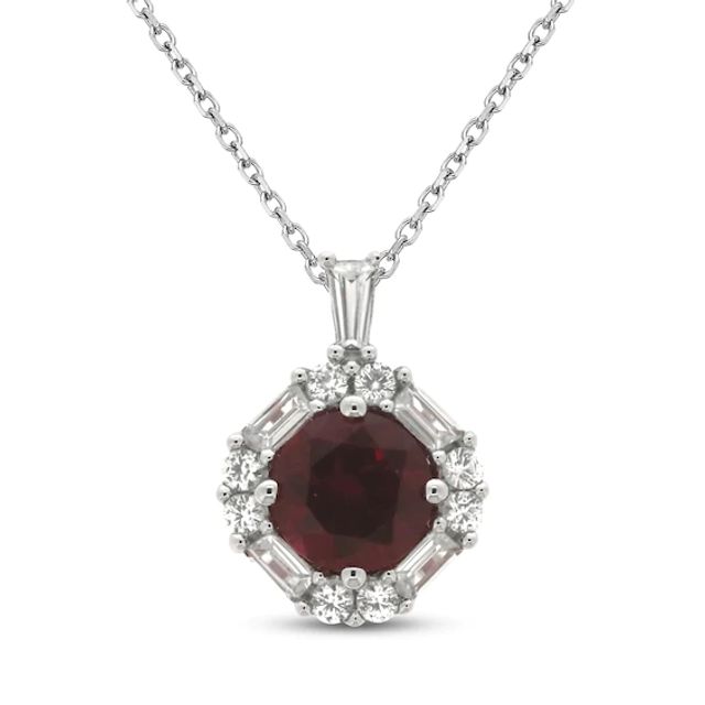 Lab-Created Ruby & Lab-Created White Sapphire Necklace Sterling Silver 18"