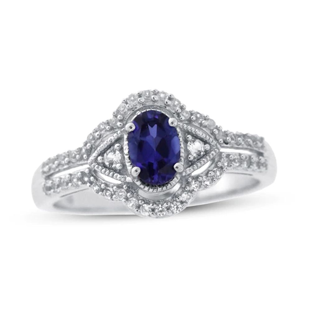 Lab-Created Ceylon Sapphire & Lab-Created White Sapphire Ring Sterling Silver