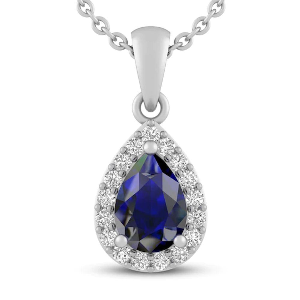 Lab-Created Sapphire Necklace with Diamonds Sterling Silver