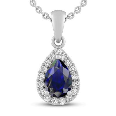 Blue & White Lab-Created Sapphire Necklace Sterling Silver 18