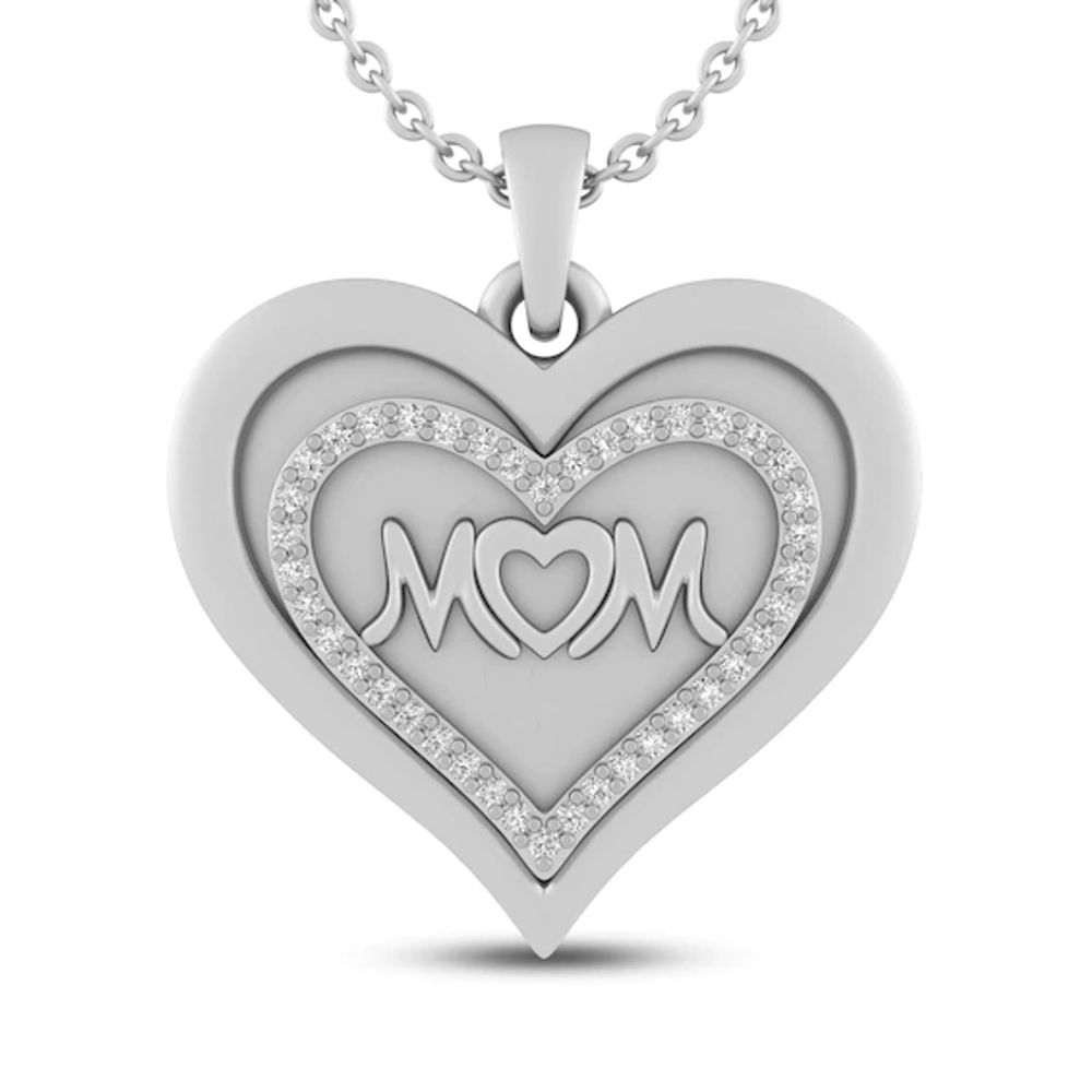 White Lab-Created Sapphire MOM. Heart Necklace Sterling Silver 18"