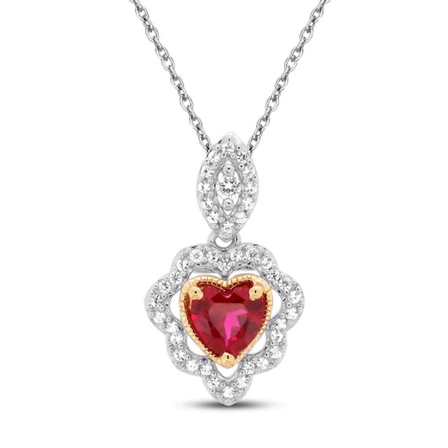 Lab-Created Ruby Heart Necklace Sterling Silver/10K Yellow Gold