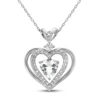 White Lab-Created Sapphire Heart Necklace Sterling Silver 18"