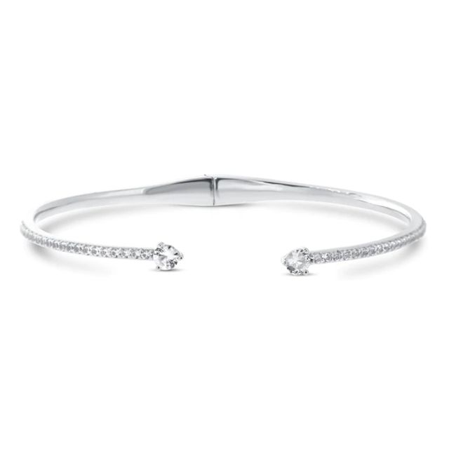 White Lab-Created Sapphire Cuff Bracelet Sterling Silver