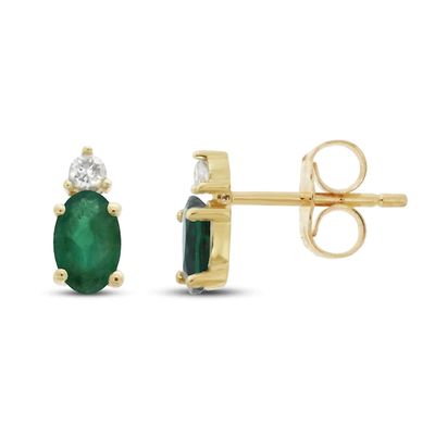 Emerald & Diamond Earrings 1/20 ct tw 10K Yellow Gold