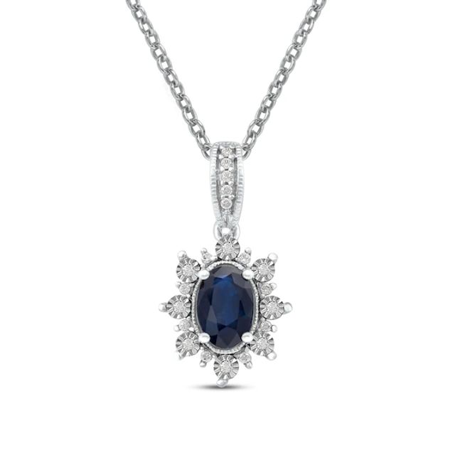 Blue Sapphire & Diamond Necklace 1/15 ct tw 10K White Gold 18"