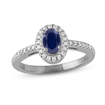 Blue Sapphire & Diamond Ring 1/5 ct tw 10K White Gold