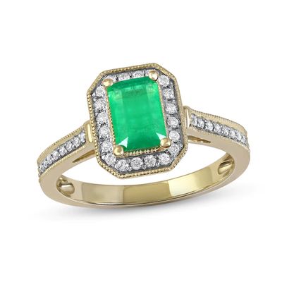 Emerald & Diamond Ring 1/5 ct tw 10K Yellow Gold
