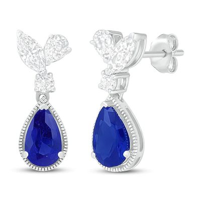 Blue & White Lab-Created Sapphire Earrings Sterling Silver