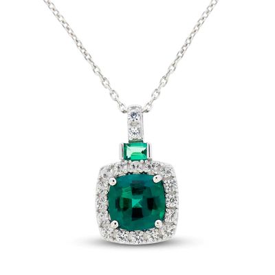 Kay Lab-Created Emerald & White Lab-Created Sapphire Necklace Sterling Silver 18"
