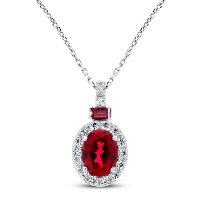 Lab-Created Ruby & White Lab-Created Sapphire Necklace Sterling Silver 18"