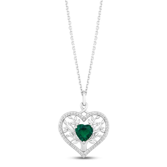 Kay Hallmark Diamonds Lab-Created Emerald Tree of Life Necklace 1/6 ct tw Diamonds Sterling Silver 18"