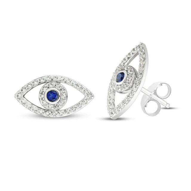 Blue & White Lab-Created Sapphire Evil Eye Earrings Sterling Silver