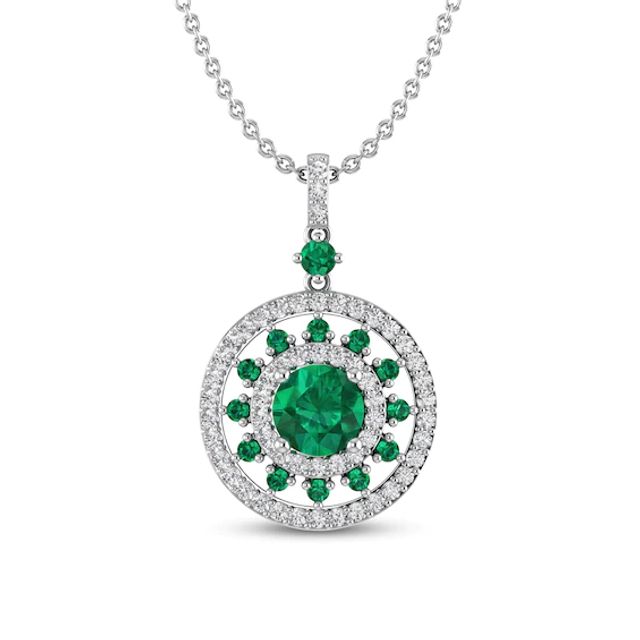 Kay Lab-Created Emerald & White Lab-Created Sapphire Medallion Necklace Sterling Silver 18"
