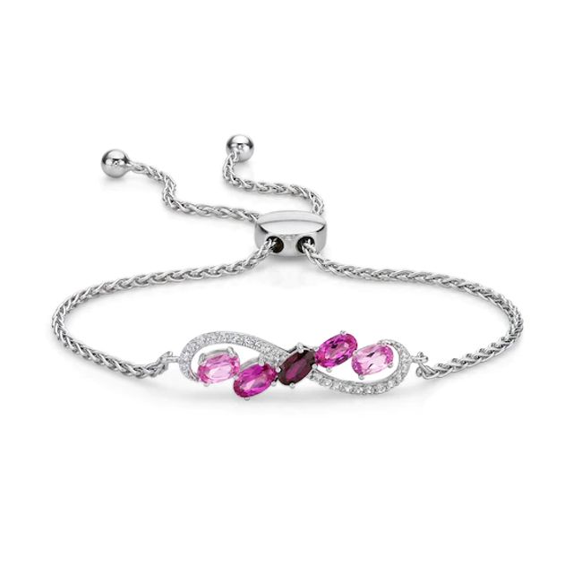 Kay Vibrant Shades Lab-Created Ruby, Pink & White Lab-Created Sapphire Bolo Bracelet Sterling Silver