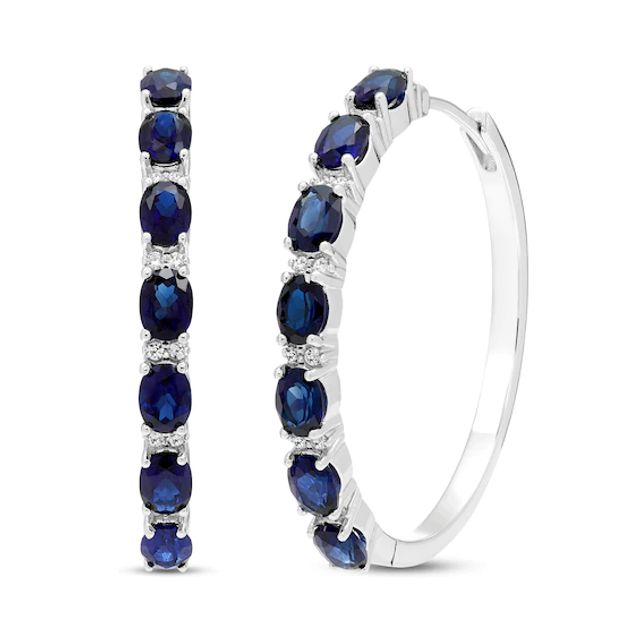 Blue & White Lab-Created Sapphire Hoop Earrings Oval/Round-Cut Sterling Silver