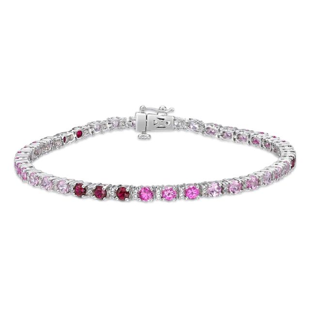 Kay Vibrant Shades Lab-Created Ruby, Pink & White Lab-Created Sapphire Shades Bracelet Sterling Silver 7.25"