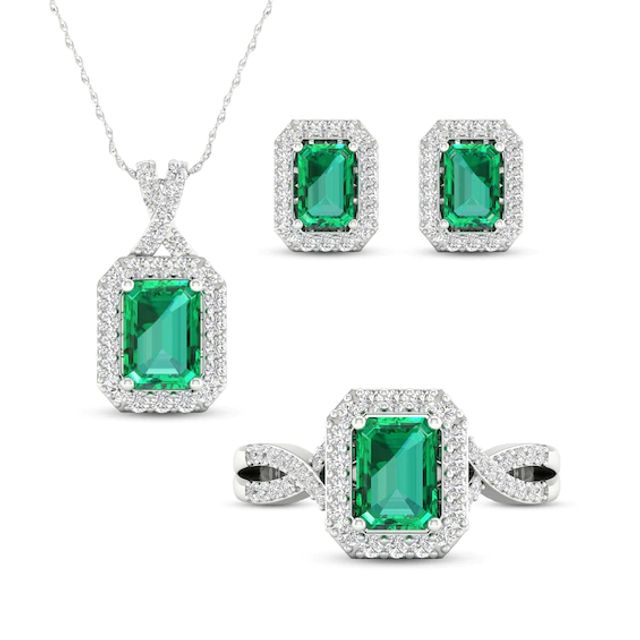Kay Lab-Created Emerald & White Lab-Created Sapphire Boxed Set Sterling Silver