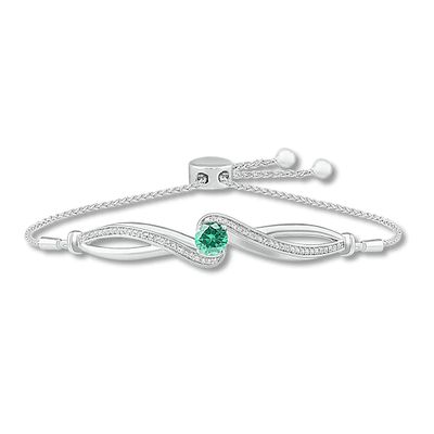 Kay Lab-Created Emerald & White Lab-Created Sapphire Bolo Bracelet Sterling Silver
