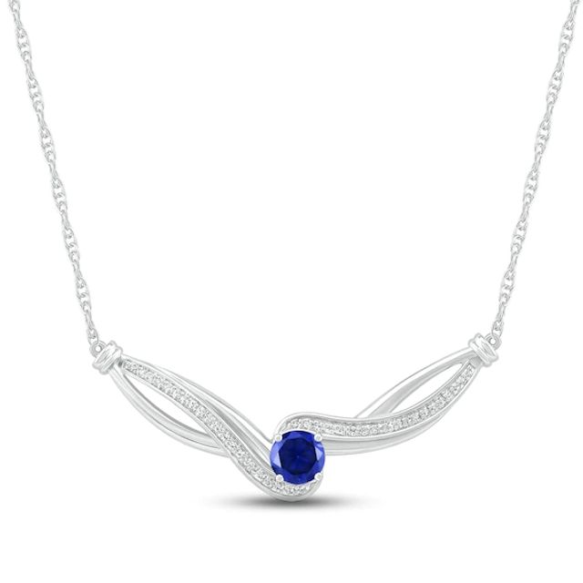 Blue & White Lab-Created Sapphire Necklace Sterling SIlver 18"