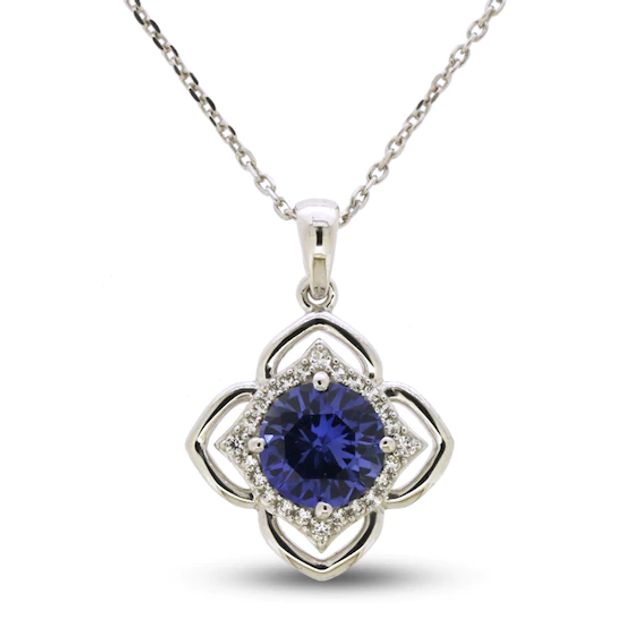 Blue & White Lab-Created Sapphire Necklace Sterling SIlver 18"