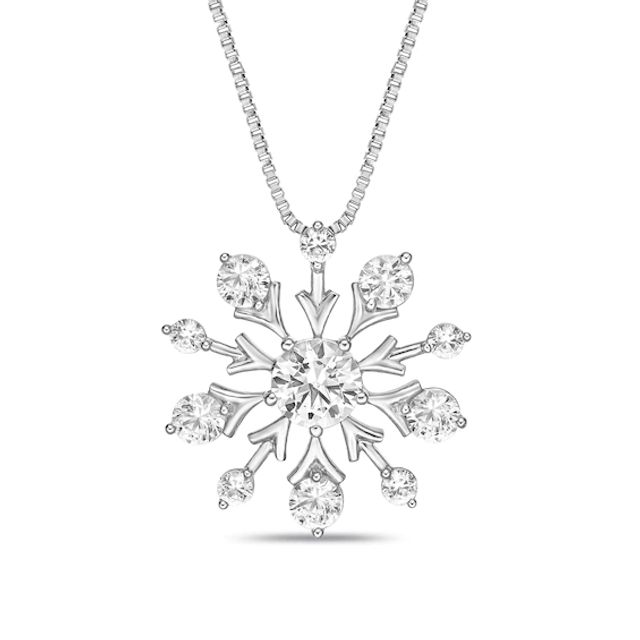 White Lab-Created Sapphire Snowflake Necklace Sterling Silver 18"