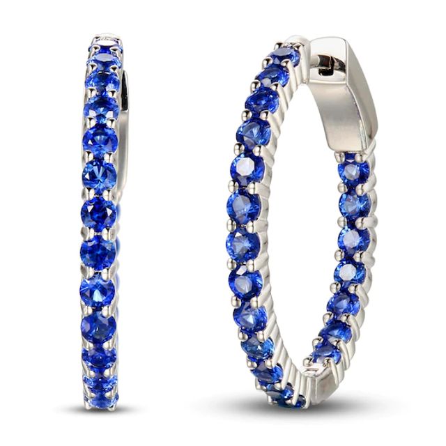Lab-Created Sapphire In-and-Out Hoop Earrings Sterling Silver
