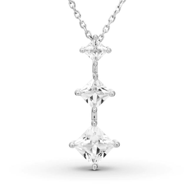 Kay White Lab-Created Sapphire 3-Stone Necklace Sterling Silver 18"