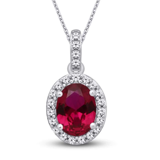 Kay Lab-Created Ruby & White Lab-Created Sapphire Necklace Sterling Silver 18"