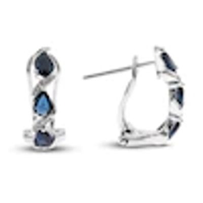 Kay Sapphire & Diamond Hoop Earrings 1/8 ct tw Pear/Round-Cut 10K White Gold