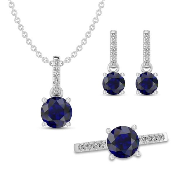 Blue/White Lab-Created Sapphire Gift Set Sterling Silver - Size 7