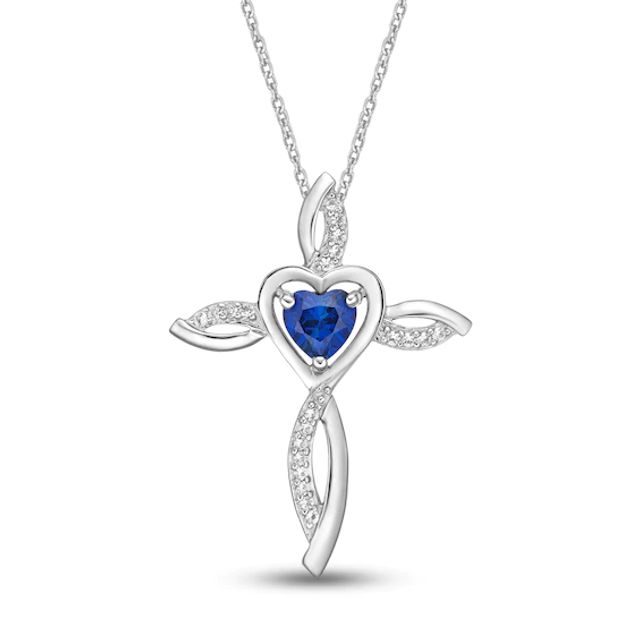 Blue & White Lab-Created Sapphire Cross Necklace Sterling Silver 18"