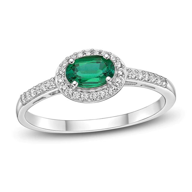 Lab-Created Emerald & White Lab-Created Sapphire Ring Sterling Silver