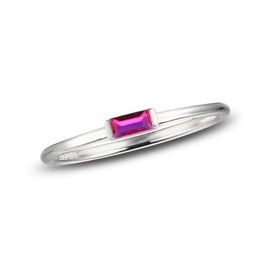 Lab-Created Ruby Baguette Ring Sterling Silver