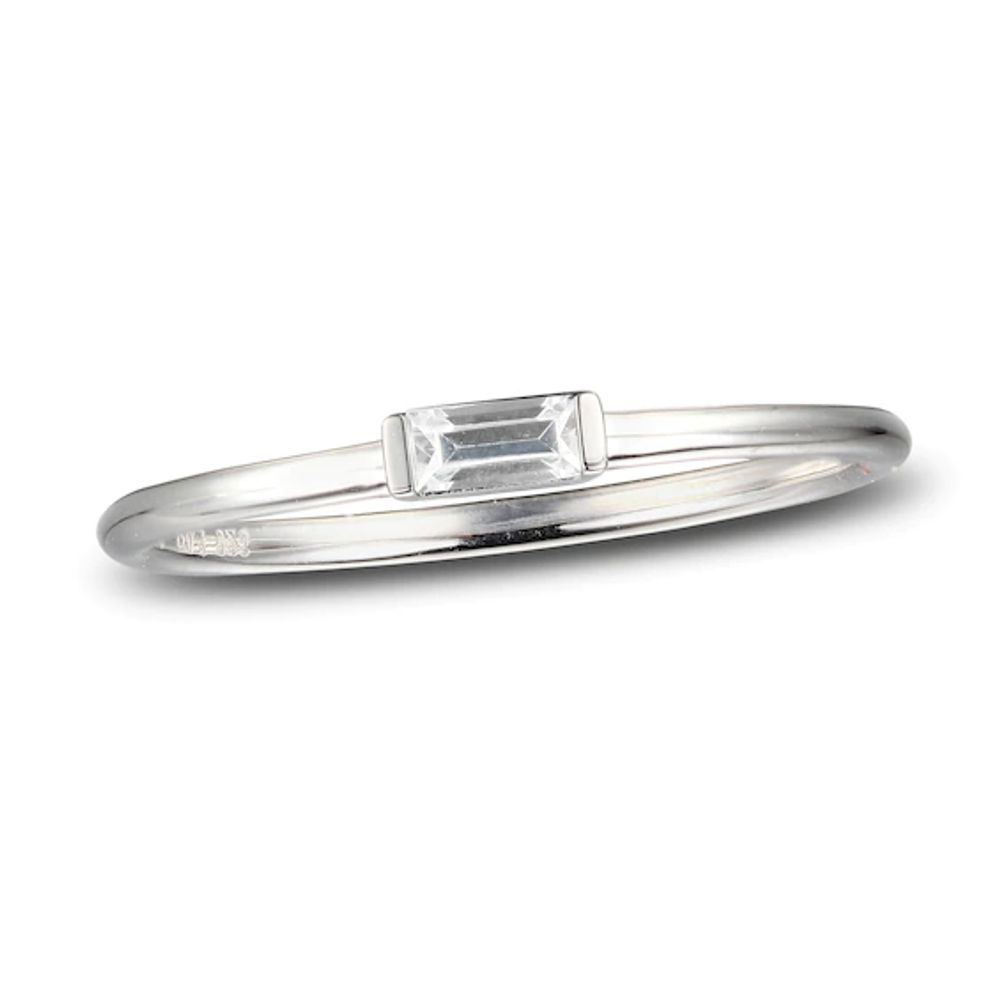 White Lab-Created Sapphire Baguette Ring Sterling Silver