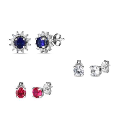Kay Blue & White Lab-Created Sapphire & Lab-Created Ruby Earrings Set Sterling Silver