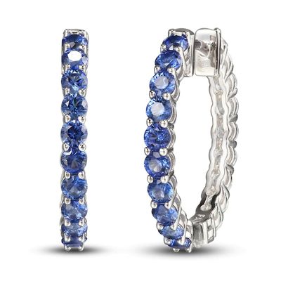 Blue & White Lab-Created Sapphire Reversible Hoop Earrings Sterling Silver