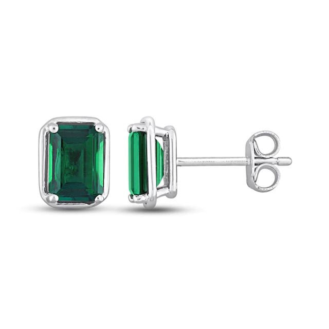 Lab-Created Emerald Earrings Sterling Silver