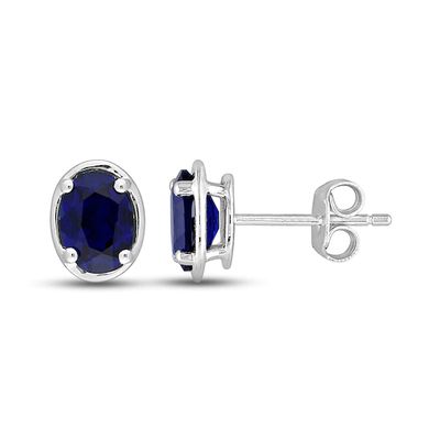Blue Lab-Created Sapphire Oval Stud Earrings Sterling Silver
