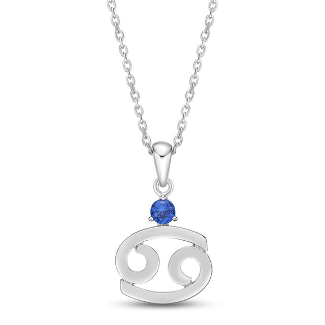 Blue Lab-Created Sapphire Cancer Zodiac Necklace Sterling Silver 18"