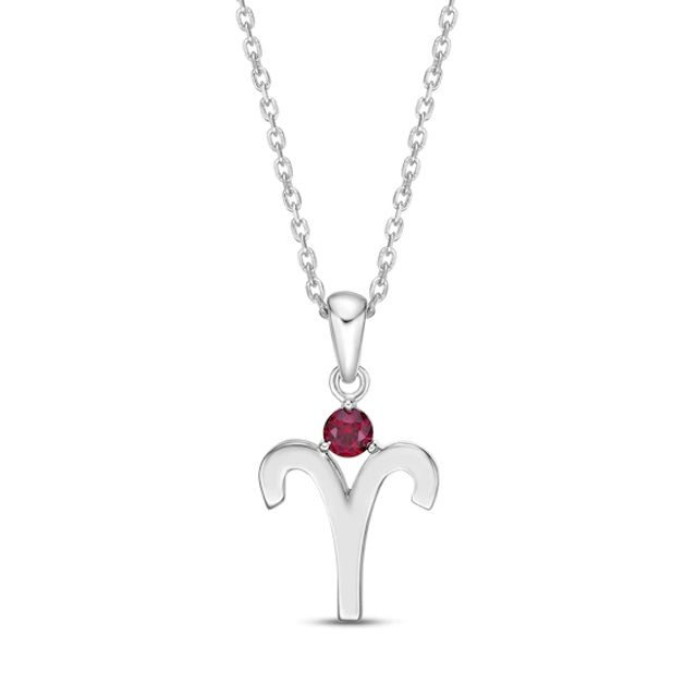 Lab-Created Ruby Aries Zodiac Necklace Sterling Silver 18"